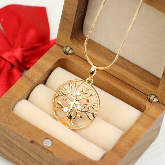 "Elegant Tree of Life Rose Gold Pendant with Crystal Accents, XPPT1197 - Picture 7 of 13